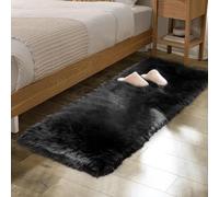 ORINOVA Tapis Noir Descente de Lit Chambre 60x180 cm Moumoute Doux Fausse Fourrure Fluffy Fille Ado Shaggy
