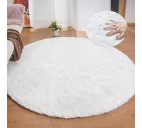 ORINOVA Tapis Rond Blanc 240 cm Doux Tapis Chambre Salon Fausse Fourrure Moelleux Tapis Lavable Poil Ras Fluffy Grey Round Carpet Round