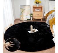 ORINOVA Tapis Rond Noir 180 cm Tapis Fausse Fourrure Moelleux Lavable Salon Chambre Descente De Lit Doux Black Area Carpet Round