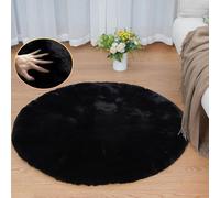 ORINOVA Tapis Rond Noir 90 cm Tapis Moelleux Chambre Fausse Fourrure Doux Lavable Petit Tapis Salon Duveteux Poil Ras Small Black Rug Round