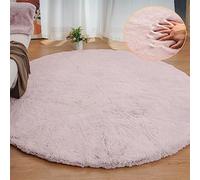 ORINOVA Tapis Rond Rose 240 cm Doux Tapis Chambre Salon Fausse Fourrure Moelleux Tapis Lavable Poil Ras Fluffy Grey Round Carpet Round