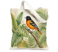 Oriole Bird Sac fourre-tout en toile réutilisable pour le shopping 33 x 38 cm, motif plante tropicale, feuille botanique, sac d'épicerie pour femme, motif de voyage Monstera