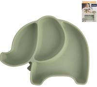 ORION Assiette 23 × 18 cm Assiette enfant éléphant divisé silicone vert