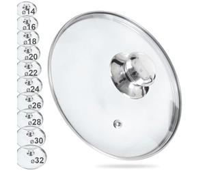 ORION Glasdeckel Pfannendeckel 22cm topfdeckel universaldeckel mit Edelstahlring für Topf/Pfanne 200°C hitzebeständiges Glas Ø 14, 16, 18, 20, 22, 24, 26, 28, 30 cm (22 cm)
