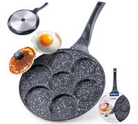 ORION Grande Poêle à œufs plat Ø 27 cm | Pour 7 œufs au Plat | Crêpière avec Poignée | pour Gaz et Induction | avec Revêtement Antiadhésif