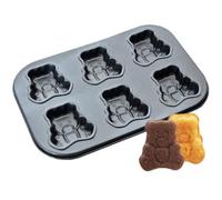 orion group BAKING_PAN Moule à gâteau anti-adhésif pour 6 ours en peluche 3D, 26,5 x 18,5 cm, noir, passe au four, en métal avec revêtement anti-adhésif, pour anniversaire d'enfant, gâteau, gâteau