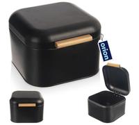 orion group - Boîte à pain en métal avec poignée en bambou - Boîte à pain - Boîte à pain - Boîte de rangement - Noir - 21,5 x 20 x 14,5 cm