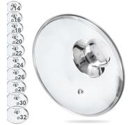 orion group Couvercle en verre avec anneau en acier inoxydable pour casserole et poêle | Ø (14 cm) 14, 16, 18, 20, 22, 24, 26, 28, 30, 32 cm | Verre résistant à la chaleur à 200 °C