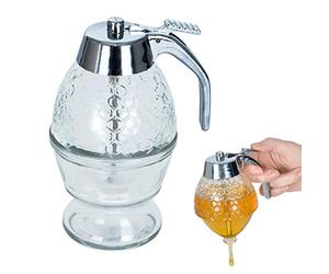 orion group Distributeur de Miel et Sirop en Verre, Pot à Miel avec Support