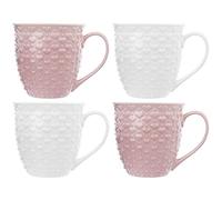 orion group Lot de 4 tasses en céramique avec anse - Rose et blanc - Motif cœur - 4 x 580 ml
