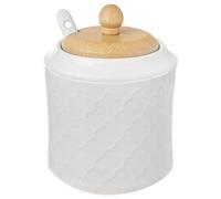 orion group Sucrier en porcelaine avec couvercle et cuillère - Hauteur : 11,5 cm - Porcelaine blanche et bois de bambou - Sucrier écologique