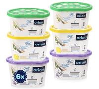 Orion Lot de 6 déshumidificateurs 180 g/230 g x 6 - Granulés déshumidificateurs avec parfum citron - Boîte absorbante contre l'humidité, les odeurs, la moisissure pour salle de bain, cuisine, cave