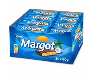 ORION Margot Barres au soja et à la noix de coco enrobées de chocolat au cacao - 20 pièces (20×80 g) | Pack économique 1,6 kg | Barres snack à la noix de coco et au cacao