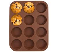 ORION Plaque à muffins en silicone pour 12 muffins Moule à gâteaux Moule à muffins pour cupcakes brun