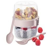Orion Pot à yaourt 370ml rose avec cuillère fourchette bol à céréales BPA free