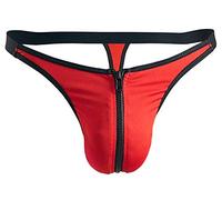 Orion String pour homme - Slip sexy pour homme, avec fermeture éclair et sangle élastique pour une sensation agréable et antidérapante, rouge/noir, rouge, L