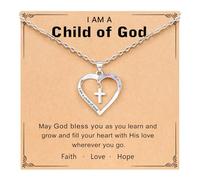 ORISPRE Collier avec croix pour fille - Cadeau pour fille, petite-fille, nièce, filleule, enfant de Dieu, anniversaire, Noël, première communion, baptême, confirmation, 18inch, Argent, Zircone cubique