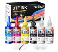 Oritdge DTF Ink Premium 600ML, DTF Encre pour DTF Film Compatible pour Epson 8500 L1800 L800 ET-8550 ET-8500 DX7 DX5 ET-2850 XP-15000 XP600 R1390 R2400 1400 1430 I3200(100ml x 6 /CMYK+2WH)