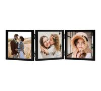ORIVAN Cadre photo triple 12,7 x 12,7 cm avec verre noir | Triple affichage côte à côte, verre véritable transparent, cadre vertical avec support