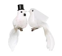 Orivin 1 paire de colombes blanches artificielles, décoration de mariage, figurines de mariés avec voile et chapeau haut de forme pour fête, anniversaire