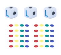 Orivin Jeu de dés 3 dés 40 jetons colorés à gauche et à droite au centre pour fête, famille, amis, rassemblement, camping, pique-nique