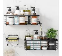 Oriware Serviteurs de Douche Étagère Caddy Panier de Douche Salle de Bain Toilette Acier Inoxydable Pas de Forage Noir - Paquet de 3