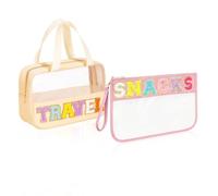 Orizizhic Lot de 2 trousses à goûter pour voyage, pochette transparente à fermeture éclair en chenille avec lettres, trousse de maquillage, trousse de maquillage, trousse de papeterie pour la rentrée
