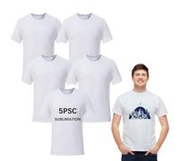 ORJ Lot de 5 t-Shirts en Polyester pour Adultes pour Sublimation - Blanc - Col Rond - Manches Courtes, Nts-3XL, Taille 3XS