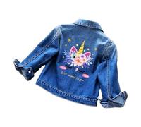 OrJana Veste en jean pour fille avec licorne, bleu denim, décorée de fleurs et d'étoiles, design magique avec broderie arc-en-ciel, Style 1, 18-24 mois