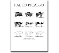 Orjdjz Wxkbl Art mural de Pablo Picasso Pablo Picasso Évolution du taureau Affiche et gravures Peinture abstraite sur toile animale pour décoration intérieure Tableau 40x55cm Sans cadre