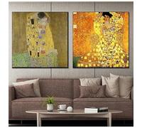 Orjdjz Wxkbl Famoso poster di Gustav Klimt《Il bacio》 Stampe astratte di arte murale Gustav Klimt Pittura su tela Immagine retrò per l'arredamento del soggiorno 40x40cmx2 senza cornice
