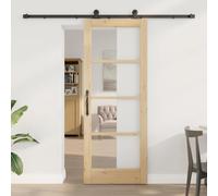 ORKDAL Porte coulissante naturelle 78 x 202 cm, bois de pin massif et verre, durable, glisse en douceur, pour salle à manger, salon, intérieur