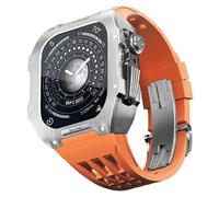 ORKDFJ Kit de rénovation de boîtier de montre en acier inoxydable, pour Apple Watch 44 mm 45 mm, kit de bracelet de montre en caoutchouc de luxe, pour iWatch 8 7 6 SE 5 4 Series Mise à niveau