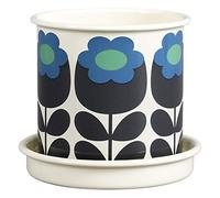 Orla Kiely Pot de Fleurs en émail de Taille Moyenne - Émeraude d'onagre - avec Soucoupe - Diamètre : 13 cm
