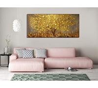 Orlco Art Décoration Murale Peinte à la Main Paysage Fleur Art Abstrait Palette Couteau Doré Blossom Peinture à l'huile sur Toile Famille Salon Art Mural Décoration Murale Doré tendue,24X48inch