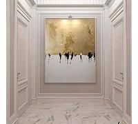 Orlco Art Peinture à l’huile abstraite peinte à la main, de haute qualité, peinture à l'huile sur toile, couleurs or et blanc, pour salon, 80 x 120 cm