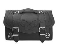 ORLETANOS Devil Skull Valise à bagages, noire, compatible avec Harley Davidson XS, Sissybar, scooter, Vespa, cyclomoteur, moto, en cuir, porte-bagages, coffre arrière, chopper, personnalisé, noir