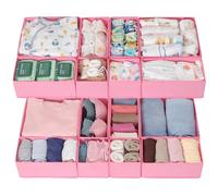 ORLISA Lot de 16 organiseurs de tiroirs, compatibles avec les commodes HEMNES et autres systèmes de tiroirs, pliables pour vêtements, utilisation modulaire, pour armoire, commode à langer, rose