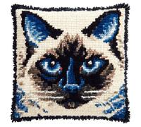 ORLUMY Kit Point Noué Á Faire Coussin Chat Kit De Crochet De Loquet Pour Adultes,Broderie Debutant Diy Latch Hook Kit Broderie Au Point De Croix Pour Cadeaux Décoration 43X43Cm