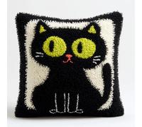 ORLUMY Kit Point Noué Á Faire Coussin Chat Noir Kit De Crochet De Loquet Pour Adultes,Broderie Debutant Diy Latch Hook Kit Broderie Au Point De Croix Pour Cadeaux Décoration 43X43Cm