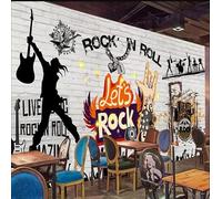 ORLUMY Papier Peint Mural 3D Personnalisé Motif Brique Rétro Nostalgie Musique Rock Graffiti Affiche Peinture Murale Restaurant Karaoké Décor-430X300Cm