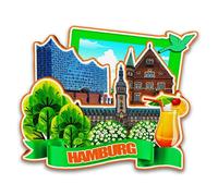 Orlybar Aimant de réfrigérateur Hambourg Allemagne en bois 3D monuments de voyage souvenirs de collection décoration fait main aimant de réfrigérateur -6636