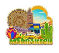 Orlybar Aimant de réfrigérateur Marrakech Maroc en bois 3D monuments de voyage souvenirs de collection décoration fait main aimant de réfrigérateur -5677