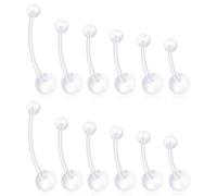Ormromra Lot de 12 piercings de nombril en plastique transparent UV Bioplast 14 g Longueur 12-38 mm, matériau de qualité médicale, décoration tendance pour la chirurgie et la compatibilité sportive