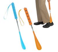 Ormromra Lot de 2 chausse-pieds télescopiques à long manche, 30 à 71 cm, en métal, portables à long manche, longueur réglable, chausse-pied lisse, solide à long manche pour homme, bleu/orange, 71 cm