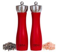 ORNA Lot de 2 moulins à poivre et sel en bois - Rechargeables - Réglables - Mousses à épices manuelles dans un coffret cadeau - 21,5 cm - Rouge