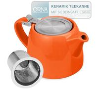 ORNA Théière en céramique avec infuseur et couvercle - Petite théière en porcelaine pour une ou 2 personnes - 550 ml - Orange