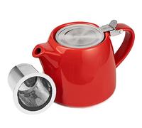 ORNA Théière en céramique avec infuseur et couvercle - Petite théière en porcelaine pour une ou 2 personnes - 550 ml - Rouge