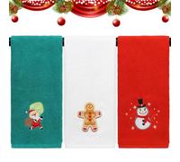 ORNACELE Lot de 3 Serviettes de Toilette de Noël de Grande Taille, 34 x 73,9 cm, 100% Coton épais, Bonhomme en Pain d'épices, Père Noël, bonshommes de Neige brodés décoratifs