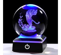 Ornalrist Boule de cristal de 8 cm Sculpture en cristal 3D gravée de tigre pour femme - Figurine en verre de tigre avec base lumineuse LED pour décoration de maison - Cadeau de Noël et anniversaire